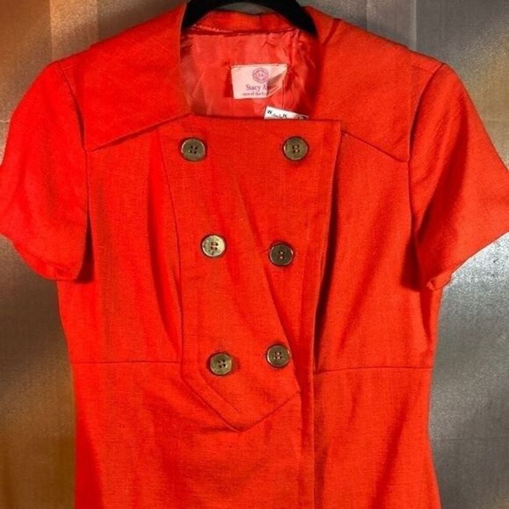 Vintage 60’s Cotton Double Breasted Dress Kick Pleated Orangey Red Size S‎